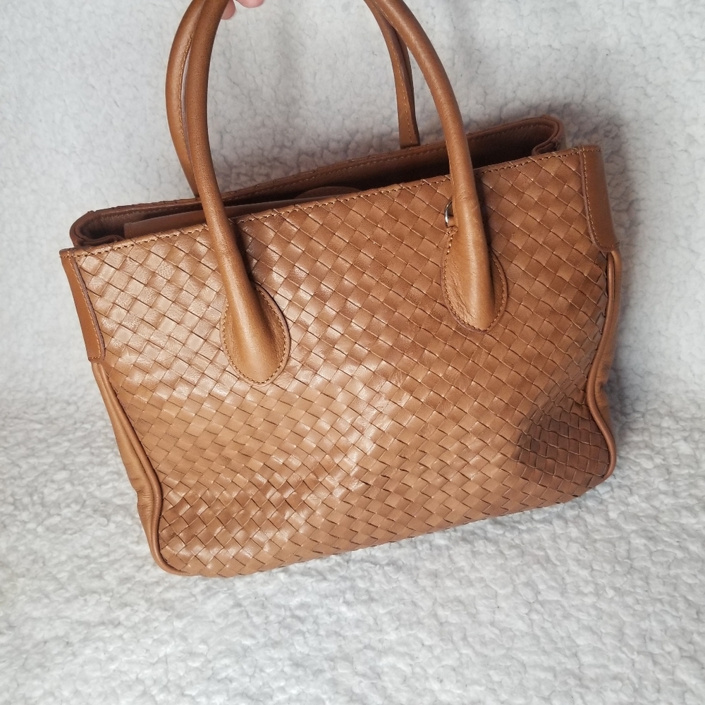 CLOSEOUT SALE Vera Pelle Vintage Woven Satchel Genuine Leather Tote Bag New Rare - Picture 4 of 16
